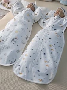 100% Cotton Baby Swaddle Wrap Open Two Way Zip Sleeping Bag Transition Wearable Blanket