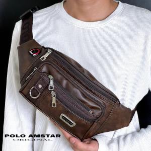 Tas Selempang Pria POLO AMSTAR CASUAL PREMIUM Waistbag Slingbag Kulit Tas Pinggang Cowok