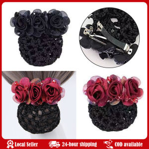 Rose Spring Clip Crochet Bun Net Snood Flower Hair Clips Lace Hair Net Hair Bun Office Lady Bow Tie Barrette Mother Gift Nets Buns Accessories For Flower Bun Net Dance Cover Hair Hairnets For Dance Buns Nets Hairnets Hair Bun Net