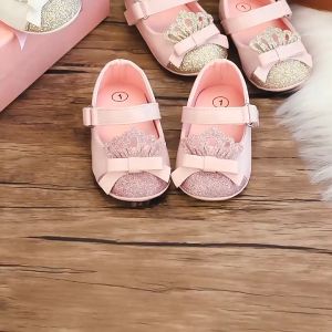 Shoes for baby girl Princess Sequins Crown Bowknot Leather Infant Toddler Birthday Baptismal Shoes