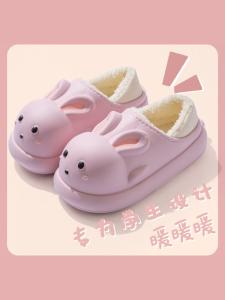 รองเท้าแตะพื้นยางกันน้ำแบบมีหัวรองเท้าแตะผ้าฝ้ายแบบสวมสำหรับฤดูหนาวสำหรับผู้หญิงในร่มและกลางแจ้ง รองเท้าแตะผ้าฝ้ายแบบมีหัวอุ่นและน่ารัก