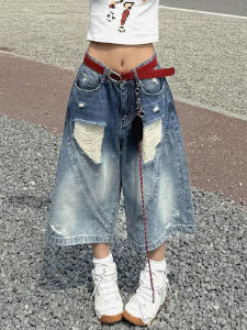 กางเกงยีนส์ทรงหลวมขาตรงทรงวินเทจสไตล์อเมริกันสำหรับฤดูร้อนสำหรับผู้ชาย กางเกงขายาวทรงหลวมขาบาน ทรงหลวม ทรงหลวม