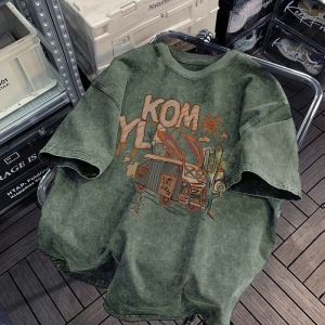 YEBO | Áo Thun In Hình Xe Đạp Dã Ngoại Vintage Oversized Đã Giặt