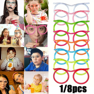 Creative Funny Straw Glasses Plastic Polychrome For Holiday Birthday Party Halloween Gifts Flexible Drinking Tube Accessories