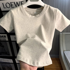 Slim Fit Pure Cotton Short Sleeve T-Shirt Womens Summer New Style Simple White T-Shirt Waist Cinching Slimming Base Shirt Trendy Top