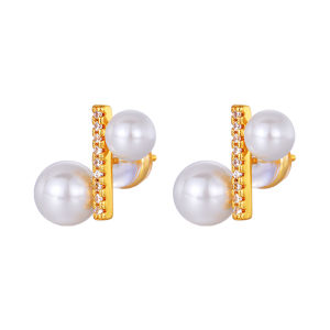 Unique Pearl Balance Beam Earrings Womens Fashion Elegant Autumn Winter Jewelry Studs Circular Shape Copper Material