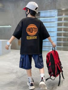 Pure Cotton Short-Sleeved T-shirt Fashion Trendy Kids Childrens Summer Clothing 2024 Childrens K-style Boy Loose Tops