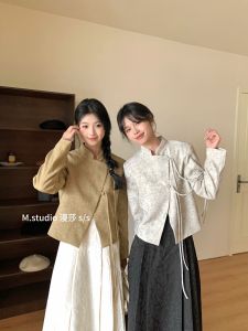 Elegant Chinese Style Short Jacket Womens Printed Shirt Button Embroidery Water-Media Old-Money Fashion Commute Wear