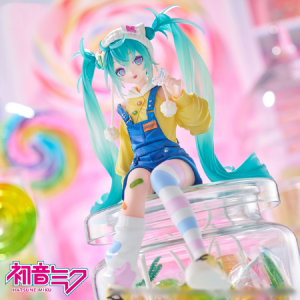Bandai | Hatsune Miku Anime Figure Lollipop Sitting Kneeling Pose Kawaii PVC Collectible Model Desktop Home Decor Ornament Birthday Gift