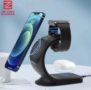 ZUZG 3 in 1 Magnetic Wireless Charger Charging Station Compatible with MagSafe Stand for Apple iPhone 16 Promax 16 Pro 16 15 14 13 12 Pro Max iWatch 1-9 AirPods
