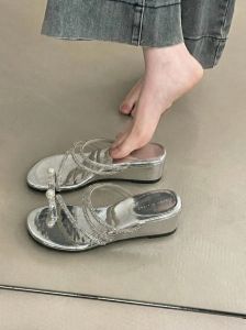 XUJIA | Thick Heel Wedge Crystal Toe Sandals