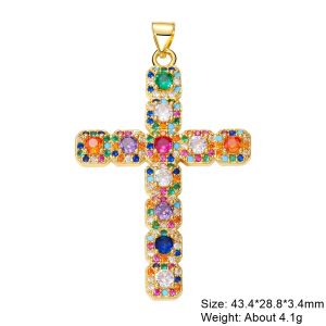 Juya DIY Religious Decoration Jewelry Making Supply Handmade Cubic Zirconia 18K Real Gold Plated Christian Cross Charms Pendants