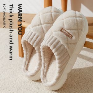 MONLEYTA | Couples Cotton Slippers Indoor Home Thick Bottom Warm Fleece Winter New Style Womens Mens Slip-On Shoes Comfortable EVA Sole