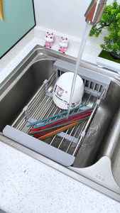 Kệ gác bồn rửa inox 304 đựng chén bát dĩa ráo điều chỉnh kích thước đa dụng cho gia đình Easy Stuff