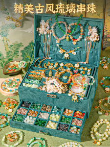 Kids Bracelet String Beads Handicraft DIY Material Girls Toys Chinese Ancient Style Colored Glaze Gift Box Making National Style Bracelet Gift 9