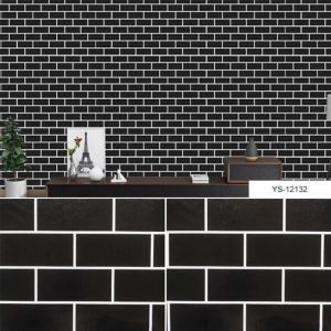 WALLPAPER DINDING MOTIF BATA HITAM LIST PUTIH 7/8m x 45cm