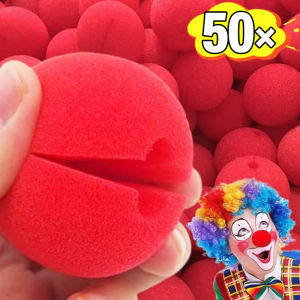 จมูกตัวตลกฟองน้ำสีแดง50ชิ้นชุดคอสเพลย์คณะละครสัตว์เทศกาลเครื่องแต่งกายวันฮาโลวีนอุปกรณ์จมูกตัวตลกแต่งหน้าการตกแต่งงานเลี้ยงฉลองแต่งงาน