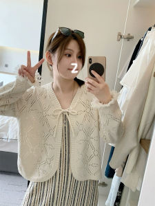 Mashixi Spring 2024 Hollow out Knitwear plus Size Conceal Meat Design Slimming Open Cardigan Outerwear for Plump Women