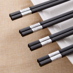 Black Alloy Chopsticks Anti-Slip High Temperature Resistant Disinfectable Long Restaurant Quality Home Use Chopsticks