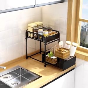 Kitchen Storage Rack Cabinet Basket Organizer Under Sink Storage Rak Kitchen Pull Out Organizer Drawer Pantry厨房调料调味品置物架