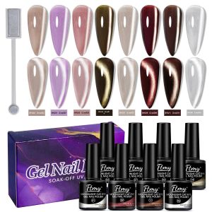 8PC White Moonlight Cat Eye Gel Nail Polish - UV/LED Soakable Glossy Finish Heart Pattern Alcohol Free - ของขวัญที่ดีสำหรับผู้หญิง