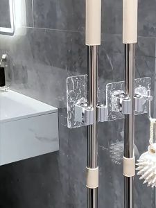 Móc treo cây lau nhà chổi dán tường nhựa Acrylic đa năng cao cấp chống gỉ - miễn phí keo dán chịu lực