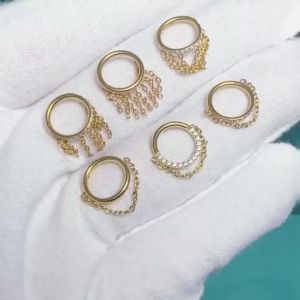 G23 Pure Titanium Segment Septum Clicker Chain Dangle Hoop Ear Helix Tragus Cartilage Earrings Body Piercing Jewelry 16G