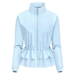 TTYGJ | New UV Protection Long Sleeve Ladies Jacket with Drawstring Waist Ruffles Stand Collar and Zipper