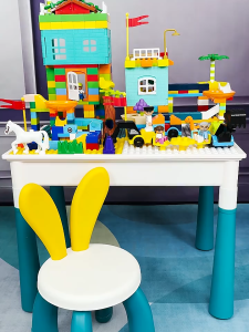 206PCS Kids Building Blocks Table Set Multifunction Study Play Table with Chair Storage Box Educational Toy Gift