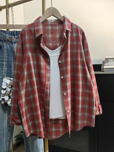 Cotton Plaid Shirt Women Long Sleeve Fashionable Layered Wear Loose Open Cardigan Outer Trend Spring New Style Commute Korean Version