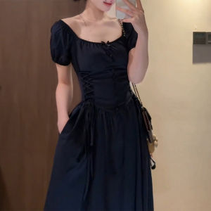 LIRUSHAN | French Puff Sleeve Dress Women Petite Waist