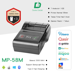 Printer Thermal Portabel 58mm dengan Kertas Gratis*3roll Bluetooth/USB Cocok untuk 7 Perangkat Android dan 1 Perangkat iOS