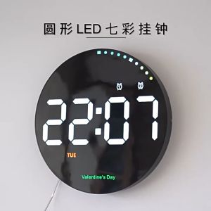 Led Digital Electronic Clock Perpetual Calendar Wall Clock Living Room Decoration Clock Wall Hanging Colorful Intelligent