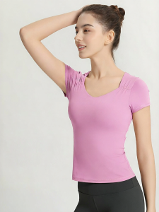 Elegant French Square Neckline Padded Plus Size Workout Top