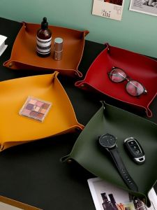 Leather Key Storage Tray Entrance Hallway Coffee Table Miscellaneous Basket Desktop Mask Box Home Decorative Accessories