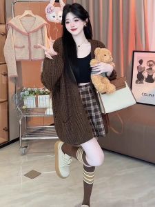 Loose Long Sleeve Womens Knitted Sweater Soft Cozy Korean Style Autumn Winter New Arrival V Neck Button up Cardigan Top