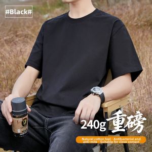 PERDONTOO | Pure Cotton Mens Short Sleeve T-Shirt 240G Heavyweight Combed Cotton Summer Loose Fit