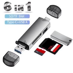 KEBIDU | OTG Type C SD TF Card Reader 6 in 1 USB 3.0 Micro USB Flash Drive Adapter 5Gbps High Speed Transfer Multifunctional Card Reader
