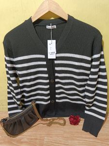 Meemee kardigan kancing salur atasan wanita