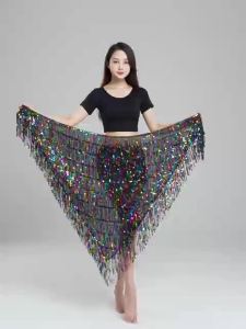 Váy Múa Bụng Hình Tam Giác Đính Sequin Cho Nữ Với Khăn Quấn Hông Tua Rua Dài Phụ Kiện Trang Phục Khiêu Vũ Lễ Hội