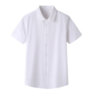 เสื้อเชิ้ตแขนสั้นสีขาวสำหรับใส่ไปทำงาน ทรงปกติ ผ้าผสมโพลีเอสเตอร์ คอแหลม ทรงปกติ ฤดูร้อน 2023 สำหรับผู้ชาย