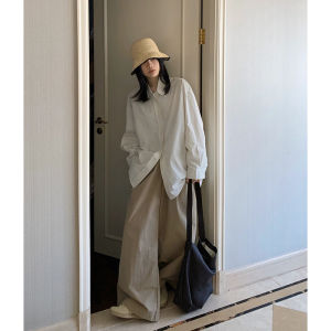 White Long Sleeves Shirt Mens Fancy Trendy Casual Overshirt Lazy Relaxed Feeling Wear Match Spring Top