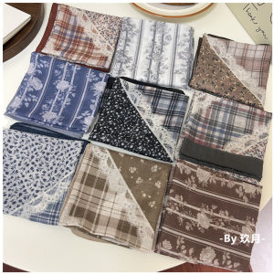 Khăn Trùm Đầu Họa Tiết Hoa Kẻ Sọc Cổ Điển Phong Cách Nghệ Thuật Rừng Du Lịch Thảo Nguyên Khăn Vuông Nhỏ Khăn Choàng Cổ Họa Tiết Hoa