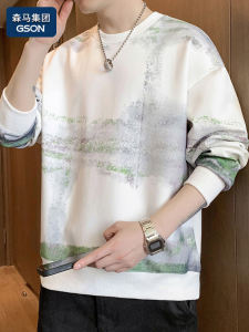 New Chinese Style Loose round Neck Sweatshirt for Men Spring Season Color Block Casual Wear Cotton Polyester Blend Long Sleeve