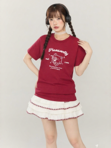 Gbiaior | Cool Sensation Elegant Print Regular Shoulder Red T-Shirt