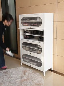 Lemari Sepatu Baja Rak Sepatu Multi Lapis Tahan Debu Lemari Sepatu Berkapasitas Besar Aesthetic