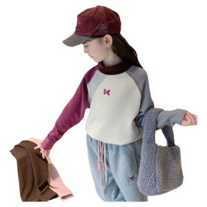 Áo Thun Nữ Dài Tay Tương Phản Khối Màu Nhung Áo Lót Thời Trang Sành Điệu Và Thời Trang/ Phong Cách Dành Cho Quần Áo Trẻ Em Mùa Thu Mùa Đông