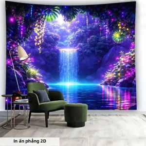VIKAMA Neon Rừng Thác Nước Tấm Thảm Rừng Ma Thuật Hồ Thẩm Mỹ Treo Tường Cho Phòng Ngủ Ký Túc Xá Trang Trí Nhà Polyester Không Dệt