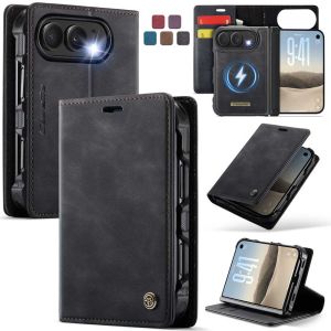 Compatible with for iPhone Duo Detachable Wallet Case Compatible with magnetic 2-in-1 PU Leather Flip RFID Blocking Card Holder Stand Shockproof Magnetic Cover Black