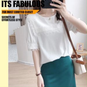 LH.Bigsize ห้ามพลาดเลยนะคะ เสื้อยืดลายฉลุ แขนตุ๊กตาแต่งลายฉลุ สีพื้นเรียบง่าย  แมทซ์กับอะไรก็สวยหรู อดใจไหวหรอไม่มาตำอะ